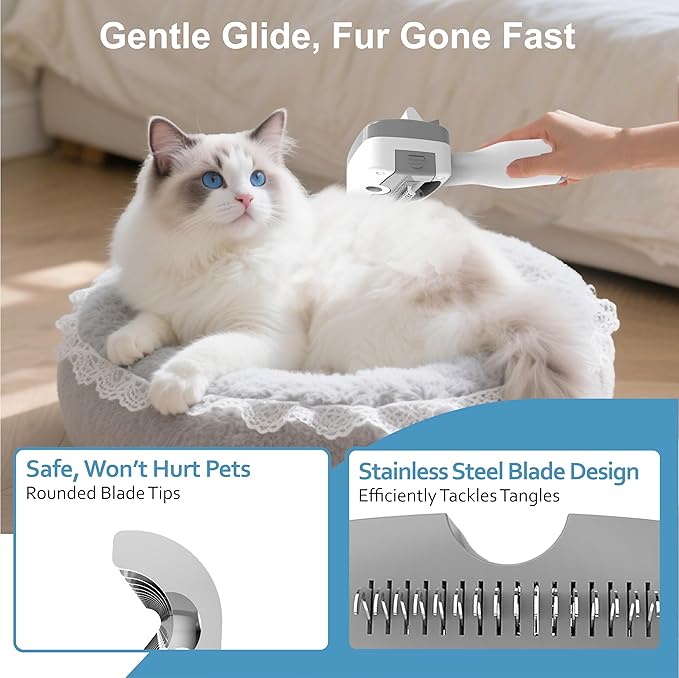 5 in 1 Pet Steam Brush for Dogs & Cats – Self Cleaning, 3 Pet Brush for Smoothing, Dematting, Thinning – Shedding, Grooming & Hair Removal, Includes Shampoo & Storage Case (8.0"-promax)-Mewly Pet