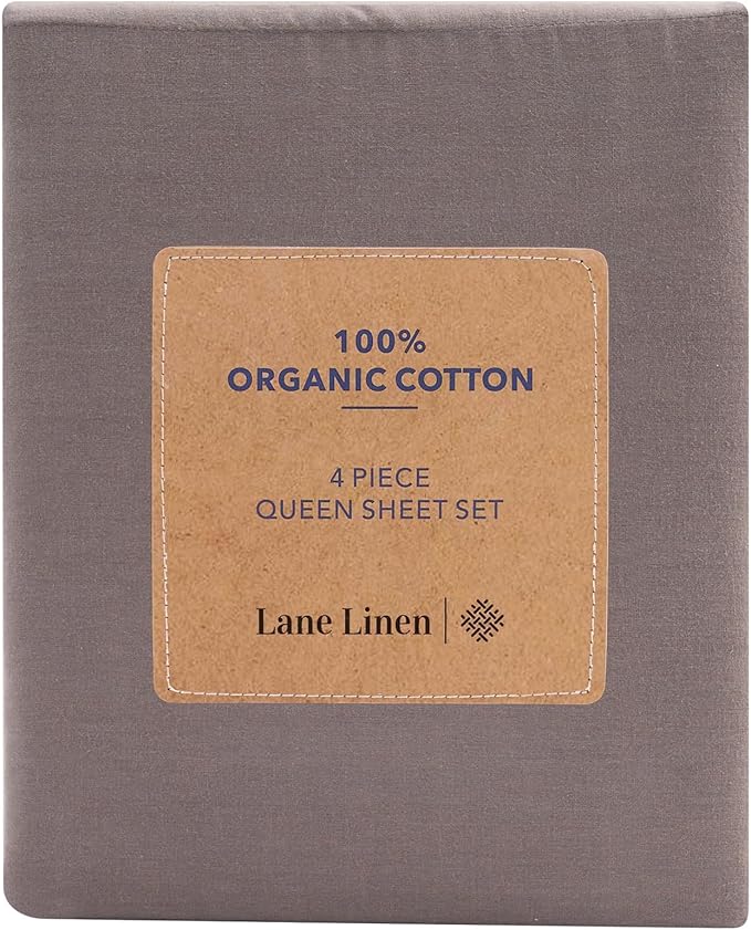 LANE LINEN 100% Organic Cotton 3Pc Bed Sheets Twin Size, Classic Percale Weave, Soft & Comfy Fully Elasticized Naturally Cooling Cotton Sheets, Low Pill Machine wash Twin Sheet Set- Charcoal