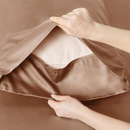 Bedsure Cooling Sheets Twin XL, Rayon Derived from Bamboo, Breathable & Soft Twin XL Sheet Sets, Deep Pocket Up to 16 Inches, Hotel Luxury Silky Dorm Bedding for Hot Sleepers, Khaki