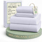 LANE LINEN 100% Organic Cotton Printed California King Sheets Set, 4-Piece All Season Fully Elasticized Deep Pocket Fits Mattress Upto 15", Mercerized Printed Cal King Sheet Set -Ticking Stripe Blue