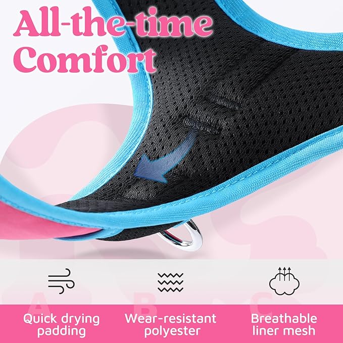 rabbitgoo Dog Harness Medium Sized, No Pull Dog Vest with 3 Buckles, Adjustable Soft Padded Pet Harness with Easy Control Handle and Reflective Strips, Rose Pink & Blue, M-Mewly Pet