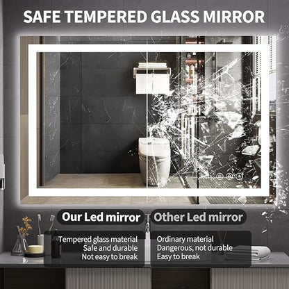 Koonmi 36x55 LED Bathroom Mirror, Backlit + Front Lit, LED Bathroom Mirror with Lights for Wall, 3 Colors, Anti-Fog, Dimmable Brightness, Memory Function, Tempered Glass