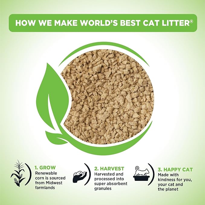 WORLD'S BEST CAT LITTER Comfort Care Unscented 15-Pounds - Natural Ingredients, Quick Clumping, Flushable, 99% Dust Free & Made in USA - Long-Lasting Odor Control & Easy Scooping-Mewly Pet