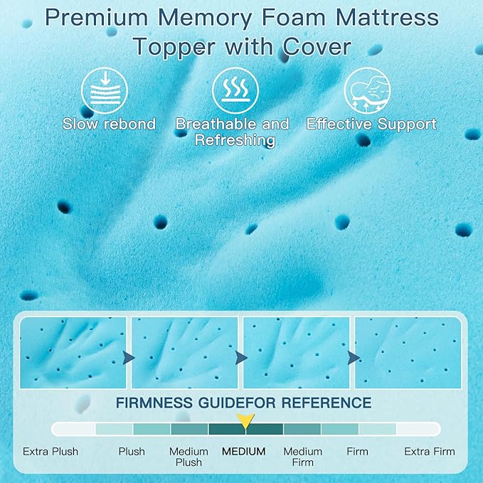 Airensky 3 Inch Memory Foam Mattress Topper, Cooling Gel Infused High Density King (76"x80") Topper with Removable Skin-Friendly Cover, Bed Topper for Pressure Relief Back Pain, CertiPUR-US Certified