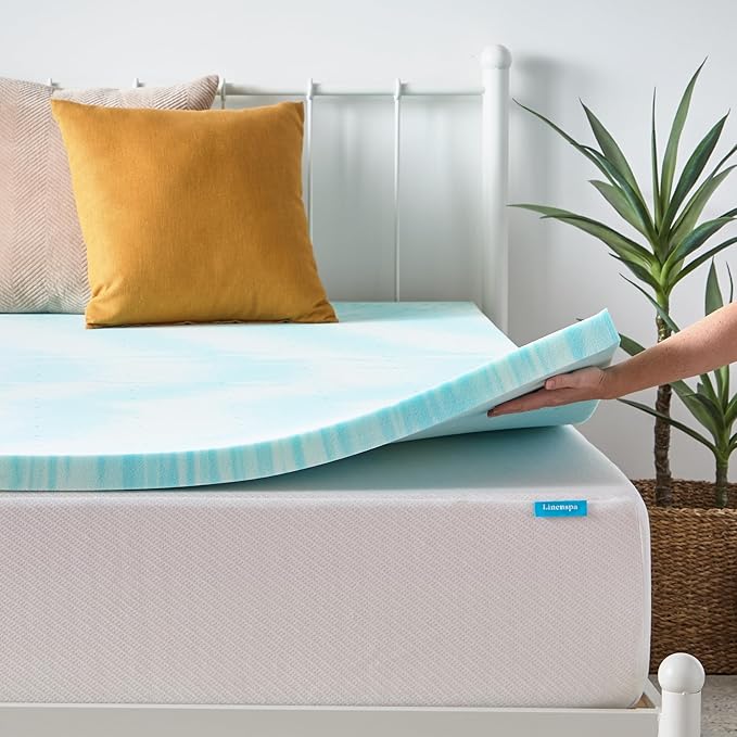 Linenspa 2 Inch Gel Swirl Memory Foam Mattress Topper – Cooling Gel Infused – Pressure Relieving Bed Topper - Mattress Pad – CertiPUR Certified - California King Size