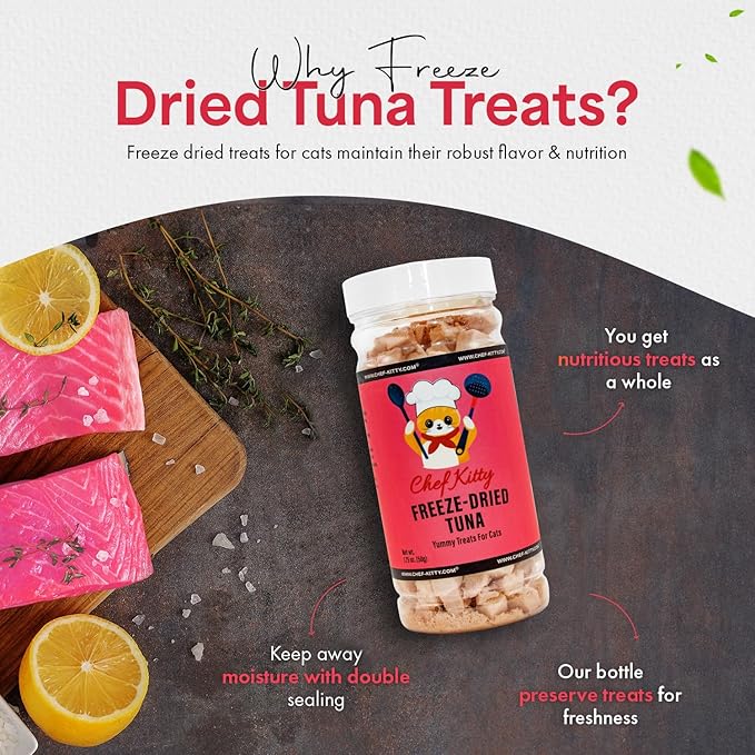 Freeze-Dried Tuna Treats for Cats & Dogs – 100% Wild Caught, Single Ingredient, High-Protein, Healthy Snack – No Additives or Preservatives – 1.7oz - Inspected & Tested in USA-Mewly Pet