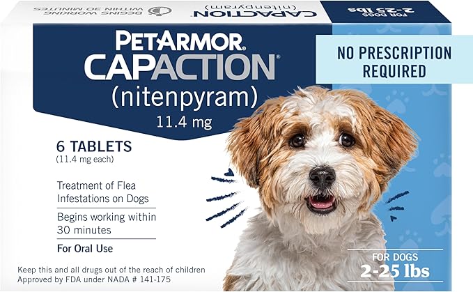 PetArmor CAPACTION (nitenpyram) Oral Flea Treatment for Dogs, Fast Acting Tablets Start Killing Fleas in 30 Minutes, Dogs 2-25 lbs, 6 Doses-Mewly Pet
