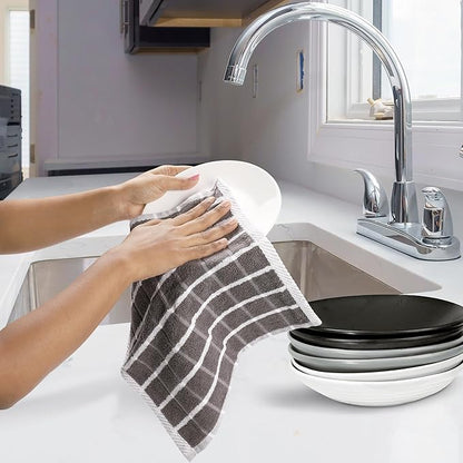 Urban Villa Dish Cloths Terry Cotton Pack of 6, Highly Absorbent Quick Drying Super Soft Premium Dish Towels for Kitchen with Hanging Loop Hand & Tea Towels - 12x12 Inch, (Grey & White, Checks)
