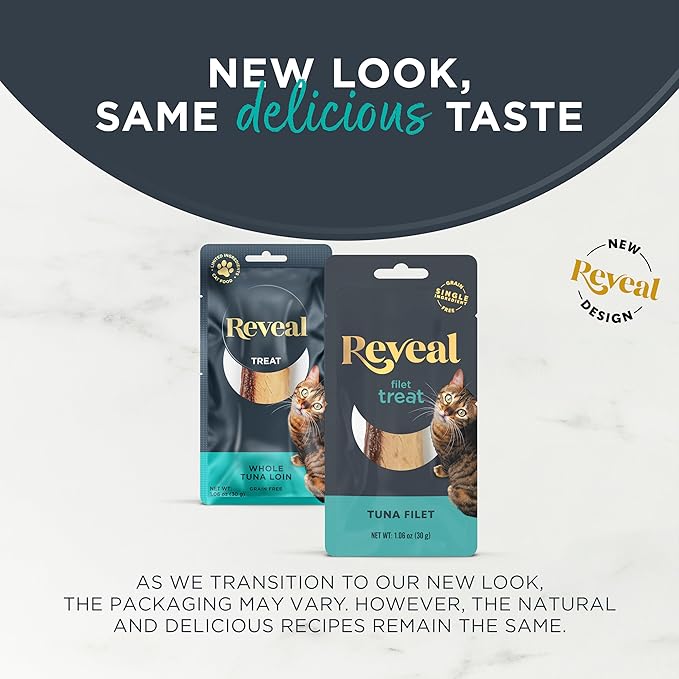 Reveal Natural Whole Protein Fillet Cat Treats, Single Ingredient, Grain Free, High Protein Treats for Cats, for Training, Treating, or Snacking, Whole Tuna Loin (12 x 1.06 oz Loin)-Mewly Pet