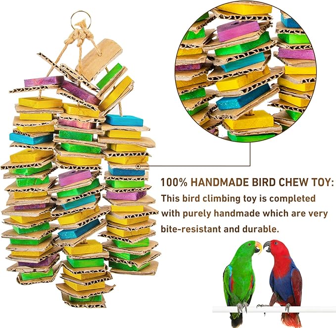 MYFAMIREA Parrot Toys for Medium Birds, Parrot Chewing Cardboard Toys Natural Wooden Macaws Cage Chewing Gifts for African Greys, Cockatoos, Macaws, Small and Medium Birds-Mewly Pet