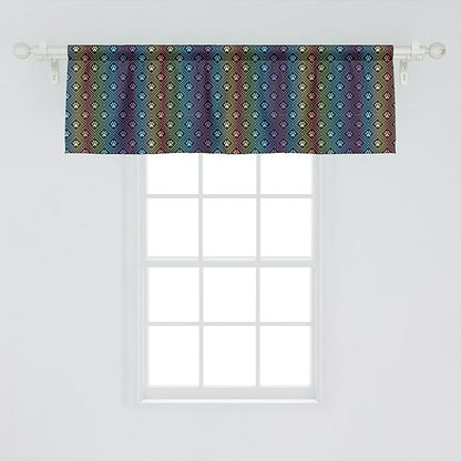 Ambesonne Dog Lover Window Valance Pack of 2, Paw Print Pattern Diamond Shaped Rhombus Shapes Design Geometric Arrangement, Rod Pocket Curtain Valances for Kitchen Bedroom, 54" X 18", Petrol Blue