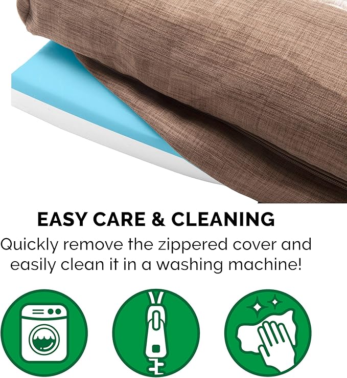 Furhaven Cooling Gel Dog Bed for Medium/Small Dogs w/ Removable Bolsters & Washable Cover, For Dogs Up to 35 lbs - Luxe Faux Fur & Performance Linen Sofa - Woodsmoke, Medium-Mewly Pet
