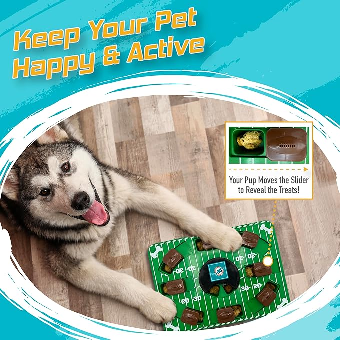 Pets First NFL Miami Dolphins Puzzle, Interactive Dog Treat Puzzle Toy-Mewly Pet