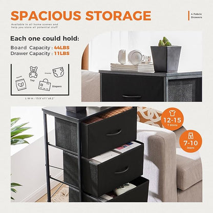 Sweetcrispy Dresser for Bedroom with 4 Drawers, Storage Drawers, Skinny Fabric Storage Tower, Tower Organizer Unit, Chest of Drawers with Wooden Top for Closet, Living Room, Entryway