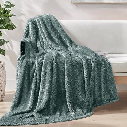 Exclusivo Mezcla Plush Fuzzy Fleece Throw Blanket Extra Large, Super Soft, Fluffy and Warm Blankets for Couch, Bed, Suitable for All Seasons (50x70 Inches, Celadon)