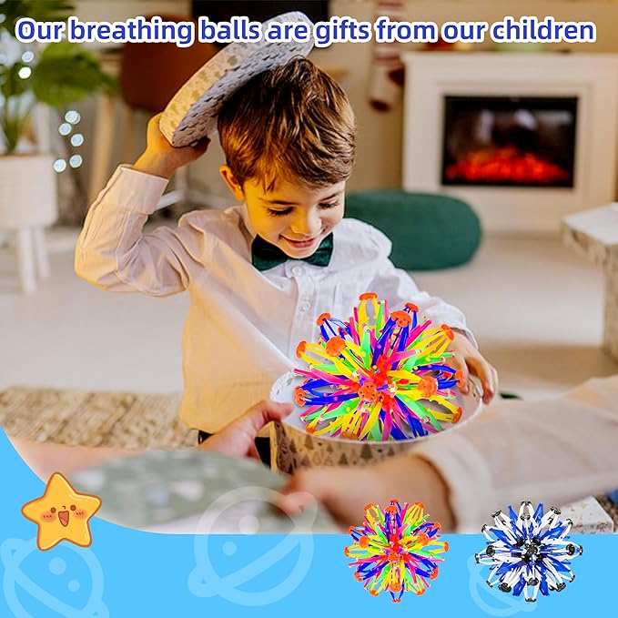 2Pcs Colorful Sphere Expandable Breathing Balls Fidget Toy-Great Anxiety Stress Reliever,Collapsible Expanding Magic Ball Toys for Kids & Adults Mindfulness Meditation Practices , Yoga -ADHD-Mewly Pet