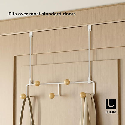 Umbra Estique Over The Door Coat Rack & Multi-Use Organizer, for Coats, Bags, Hats & More, Small, White/Natural (Pack of 3)