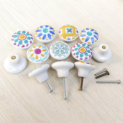 HUAMULAN 15PCS Glossy Ceramic Knobs Button Round Mushroom Cabinet Dresser Vintage Pulls Door Handles Cupboard Wardrobe Drawer, Dia. 1.5 inch 38mm