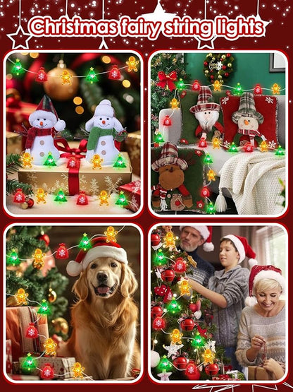 Christmas Fairy Lights Battery Operated with Remote, 10FT 30 LED Gingerbread Man Christmas Tree Lucky Bag String Lights with 8 Modes & Timer, Twinkle Lights for Outdoor Indoor Party Xmas Decorations