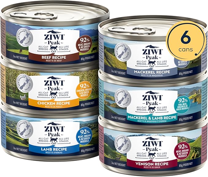 ZIWI Peak Wet Cat Food Variety Pack - Beef, Chicken, Lamb, Mackerel & Lamb, Mackerel, Venison, 6 Pack (3oz Each)-Mewly Pet