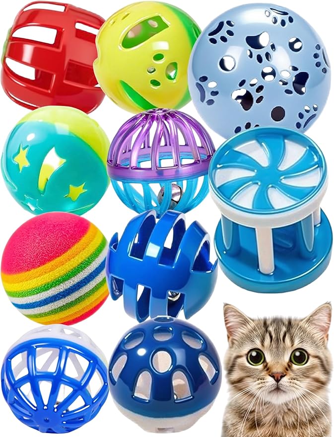 10-Pack Cat Toy Balls with Bell for All Cats, Playtime Paradise (1.5'' - 2.3'', Cat Toys Mega Set)-Mewly Pet