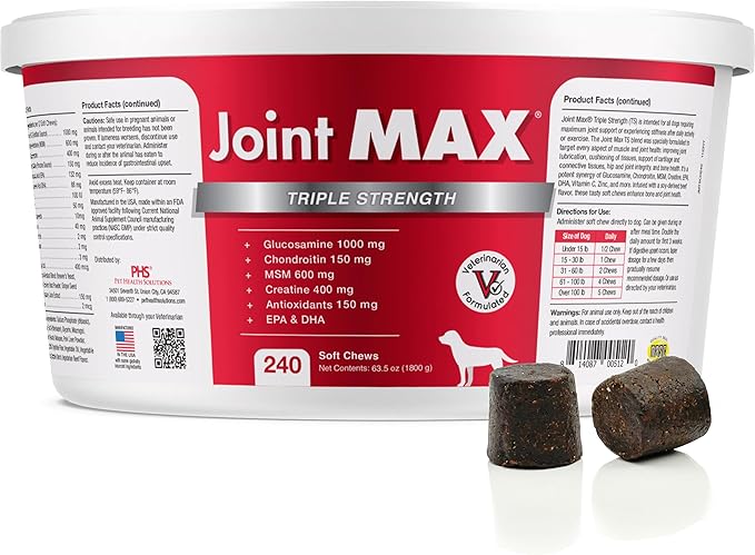 TS Joint Supplement Vet Formulated Pain & Inflammation Relief Treats Hip Dysplasia & Arthritis.Glucosamine, Chondroitin, Turmeric, MSM, HA, Creatine, Omega 3 EPA+DHA. All Dogs 240 Soft Chews-Mewly Pet