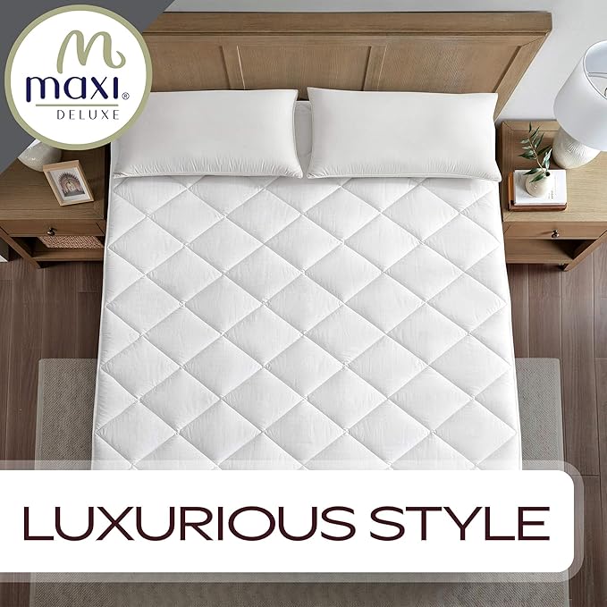 MAXI Twin XL Size Mattress Pad - Luxurious Cotton Sateen Mattress Protector - Soft, Comfortable, and Breatheable Mattress Cover - Mattress Pad Protects Mattress from Dust, Dirt, Spills, and Stains.