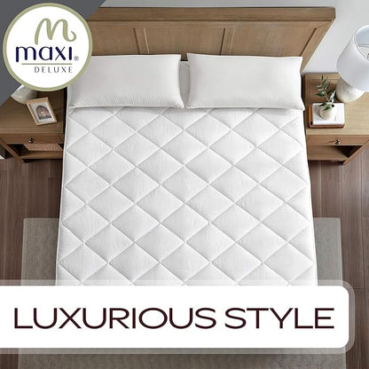 MAXI King Size Mattress Pad - Luxurious Cotton Sateen Mattress Protector - Soft, Comfortable, and Breatheable Mattress Cover - Mattress Pad Protects Mattress from Dust, Dirt, Spills, and Stains.
