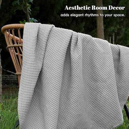 PHF 100% Cotton Waffle Weave Blanket Twin Size for Bed,Snag Proof Lightweight Breathable Moisture-Wicking Throw for Couch,Great for Layering in Cold Weather,Machine Washable,Home Decor Gift-Light Grey