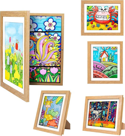Kids Artwork Frame - Changeable Front Opening, Holds 150 Art Projects, 8.5x11 Picture Display With Storage (White)