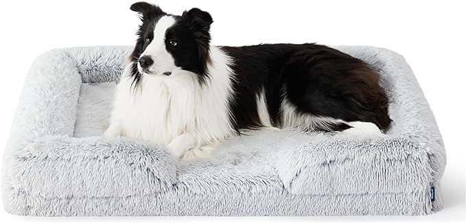 Bedsure Orthopedic Dog Beds Large Sized Dog - Washable Large Dog Cat Bed Waterproof, Comfort Dogs Couch Sofa with Washable Removable Cover, Pet Bed with Nonskid Bottom, Long Faux Fur-Misty Grey, 35"-Mewly Pet