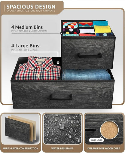 Sorbus Dresser with 8 Faux Wood Drawers - Chest Organizer Unit with Steel Frame Wood Top & Handle Easy Pull Fabric Bins for Clothes - Large Storage Furniture for Bedroom Hallway, Living Room & Closet