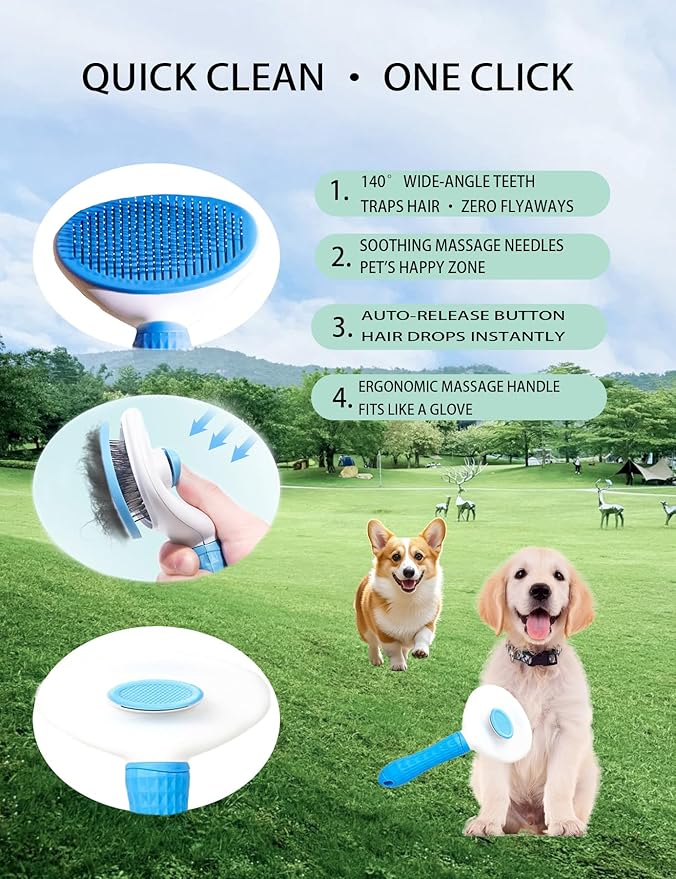 6ps Dog Cat Brush Grooming Kitf, Dog Cat Brushes, Bath Brush, Dematting Rake and Comb, Nail Clipper, Nail File, Flea Comb (Blue 6 Kits)-Mewly Pet