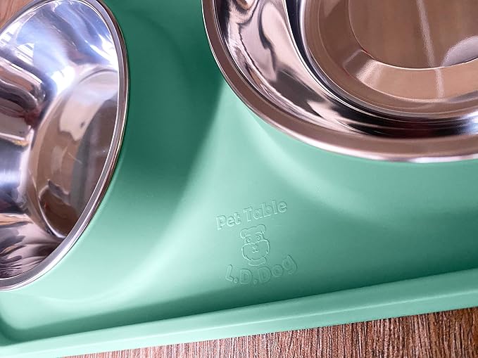 Cat Food Bowls, Cat Bowls Non-Skid and Non-Spill Silicone Pads with PP Stand, Removable Stainless Steel Food and Water Dishes for Cats, Small Size Dogs-Mewly Pet