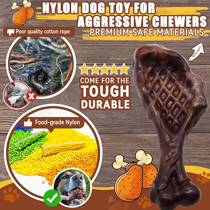 Dog Chew Toys for Aggressive Chewers, Indestructible Dog Toy for for Medium/Large Breed, Tough Nylon Teething Bone Toy to Keep Them Busy,Bacon and Real Beef Flavor (Beef+Bacon Flavor, 2 Pack)-Mewly Pet