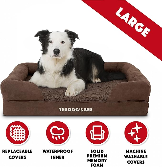 The Dog’s Bed, Large Brown Plush 36x27, Memory Foam, Pain Relief: Arthritis, Hip & Elbow Dysplasia, Post Surgery, Lameness, Supportive, Calming, Waterproof Washable Cover, Veterinary Approved-Mewly Pet