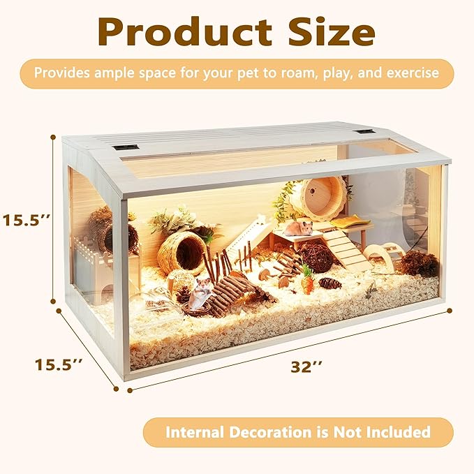 Prolee Hamster Cage Chew Proof, Mice and Rat Habitat Openable Top with Acrylic Sheets, Hamster Habitat Solid Built (32”L x 16" W x 16" H)-Mewly Pet