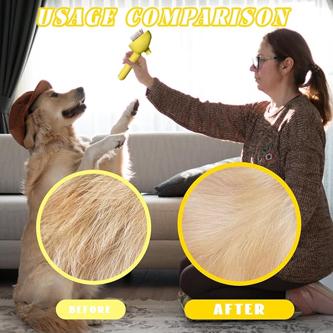 QOQ Self-Cleaning Spray Cat Brush for Shedding, Removes Static Flying Hair, and Works Wonders for Both Long and Short-Haired Pets 2 In 1 Cleaning Brush for Cats And Dogs Grooming (Yellow)-Mewly Pet