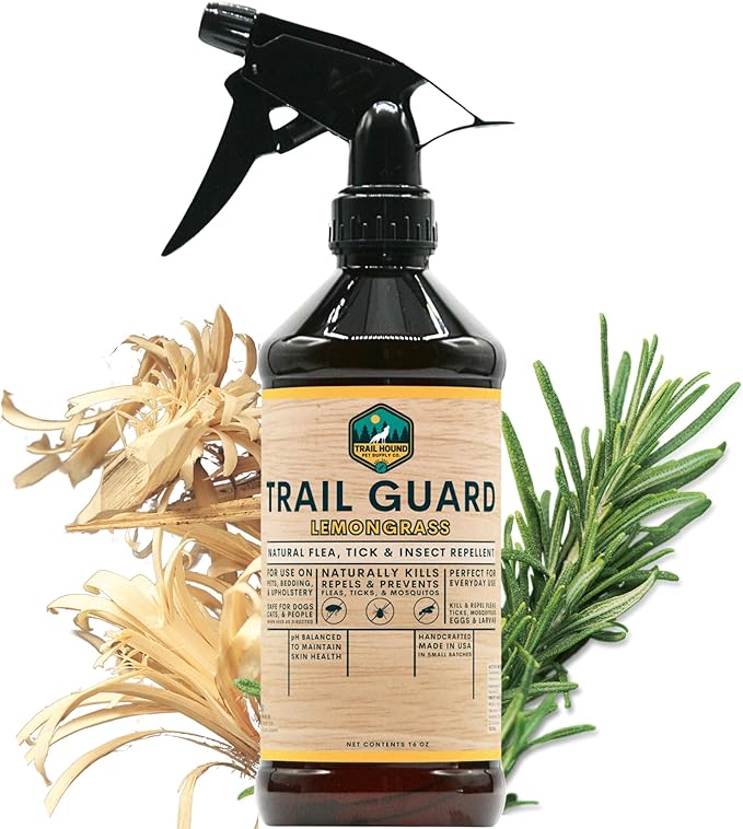 Trail Guard Natural Extra Strength Insect, Flea and Tick Spray for Dogs, Cats, People & Home - 16oz Lemongrass Scented Plant-Based Insect & Tick Repellent for Dogs - Kid Safe (16oz)-Mewly Pet