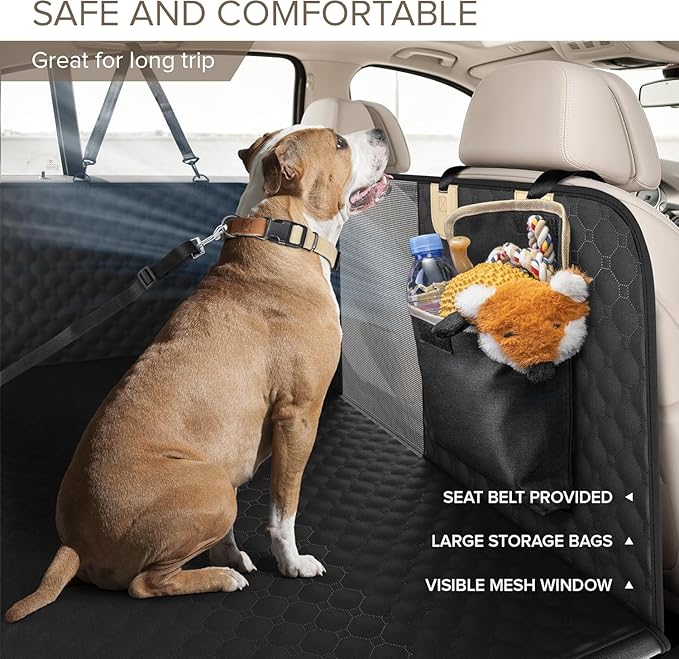 SHARLOVY Back Seat Extender for Dogs, Heavy Duty Dog Car Seat Cover for Back Seat and Aggressive Chewer, Large Hard Bottom Seat Cover for Dogs, Dog Hammock for Car, Travel Pet Bed for Car, SUV, Truck-Mewly Pet