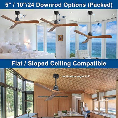Sofucor Ceiling Fan no Lights, 52 Inch Low Profile Flush Mount Modern Wood Ceiling Fan with Remote for Indoor Farmhouse Bedroom Living Room Outdoor Patio Porch, Reversible DC Motor, Noiseless