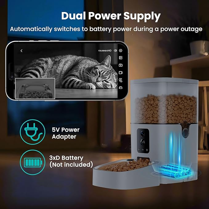 Automatic Cat Feeder with Dual Camera, 5G WiFi Pet Food Dispenser with 2-Way Audio, 2K HD Video with Night Vision, Easy APP Operation, AI Pet Motion Capturing, for Cat Dog Small Pet-Mewly Pet