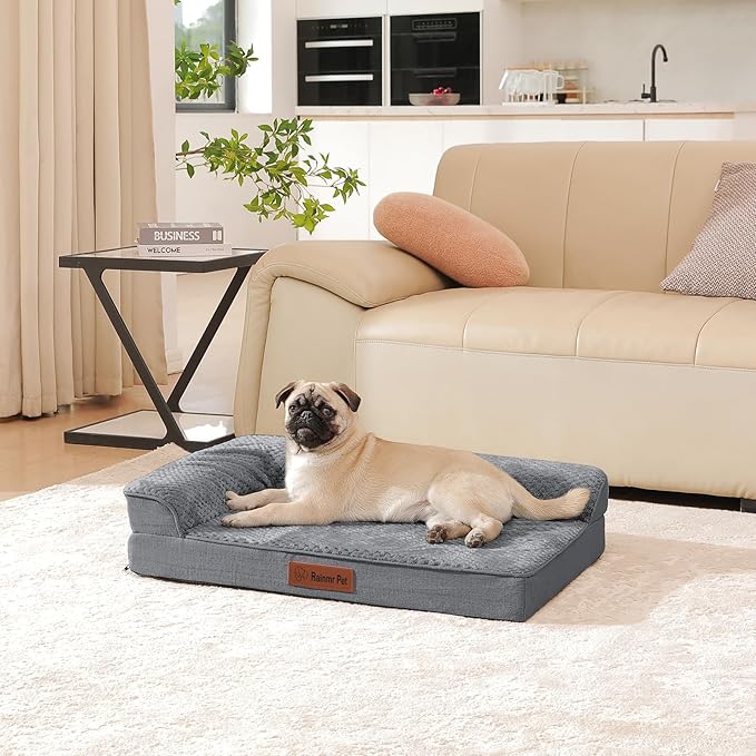 Orthopedic Dog Bed Medium Size Dog, 3 Inch Memory Foam Pet Bed for Small and Medium Dogs, Washable Removable Cover, Nonskid Bottom, Waterproof, 30x20 Inches S Dark Grey-Mewly Pet