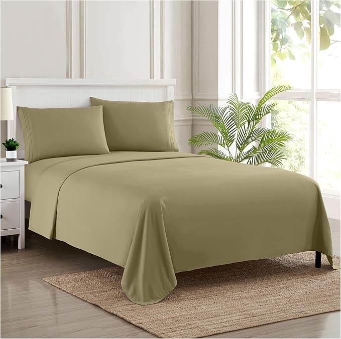 Twin Sheets - Breathable Luxury Sheets with Full Elastic & Secure Corner Straps Built In - 1800 Supreme Collection Extra Soft Deep Pocket Bedding Set, Sheet Set, Twin, Sage