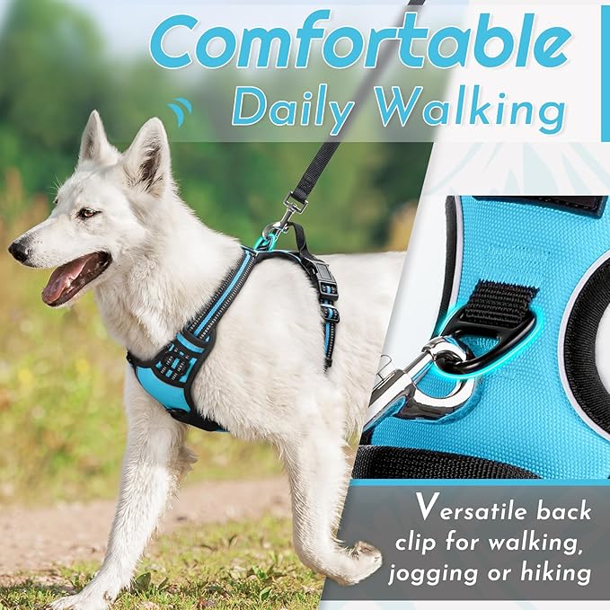 Eagloo Dog Harness Large Breed, No Pull Service Vest with Reflective Strips and Control Handle, Adjustable and Comfortable for Easy Walking, No Choke Pet Harness with 2 Metal Rings, Sky Blue, XL-Mewly Pet