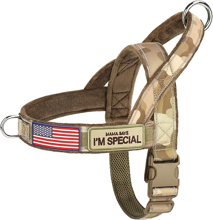 Forestpaw No Pull Dog Harness - Soft Flannel Padded Tactical Dog Vest Harness with Quick Release Buckle, Adjustable Reflective Pet Harness for Large Dogs Walking Training,Brown Camouflage XL-Mewly Pet