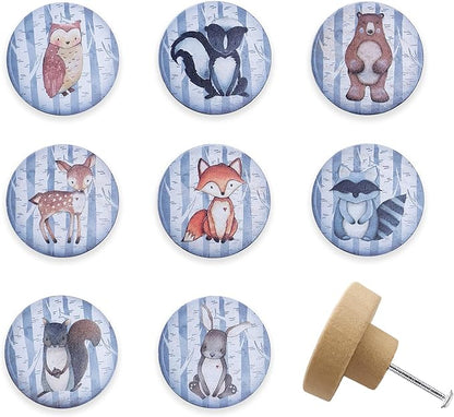 Set of 8 1.8" Wooden Safari Animals Nursery Cabinet Kids Room Door Dresser Drawer Knobs and Handle Pulls