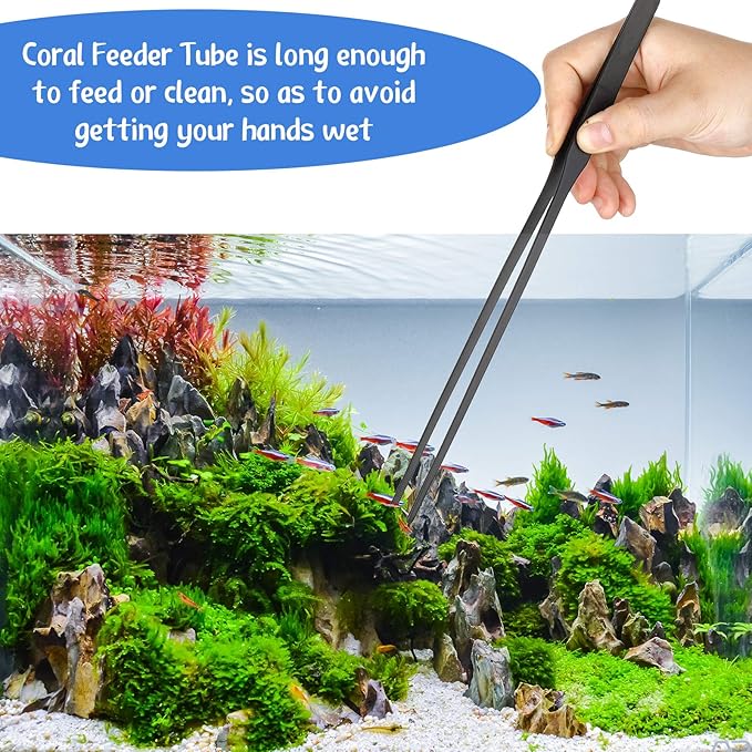 Weewooday 3 Pieces Axolotl Tank Accessories, Extra Long Tweezers for Aquarium, Coral Feeder Long Syringe, Fish Feeding Tongs Tweezers for Reef Roids Aquatic Plant Spider Snake Lizard-Mewly Pet