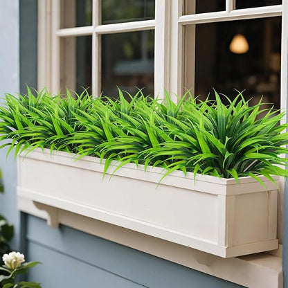 Ouddy Decor 20 Pcs Fake Outdoor Plants Artificial Grass Greenery Stems Faux Plastic Plants UV Resistant for Indoor Outside Garden Hanging Planter Pathway Porch Patio Window Box Home Decor, Green
