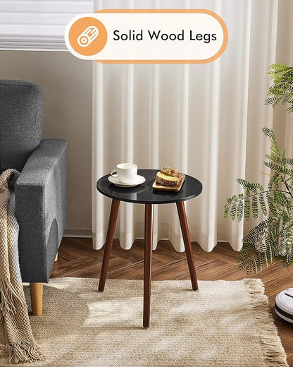 Apicizon Brown Side Table for Bedroom, End Table Bedside Table Nightstand Coffee Table with Brown Wood Legs for Living Room, 16.5 x 20.5 Inches, Black & Brown